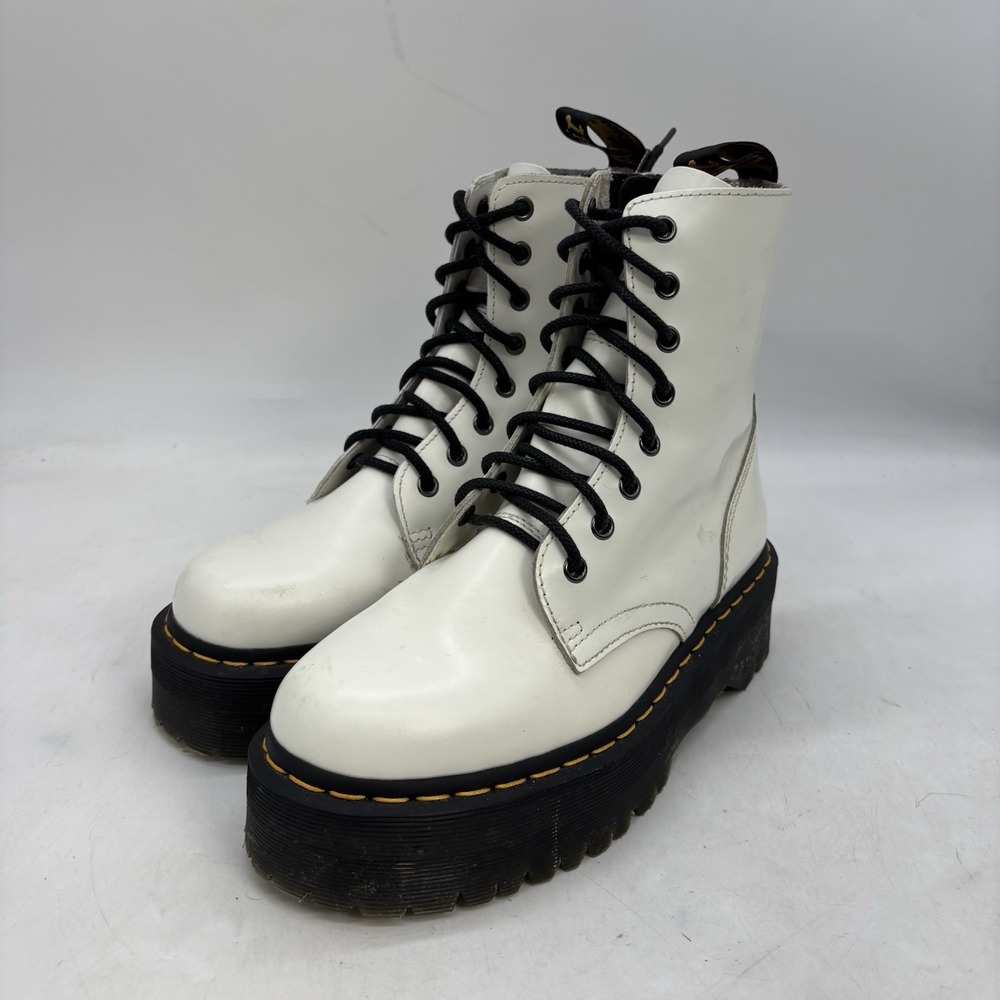 Dr. Martens Jadon White Leather Platform Boots Womens 8 Mens 7 Side Zip AW004